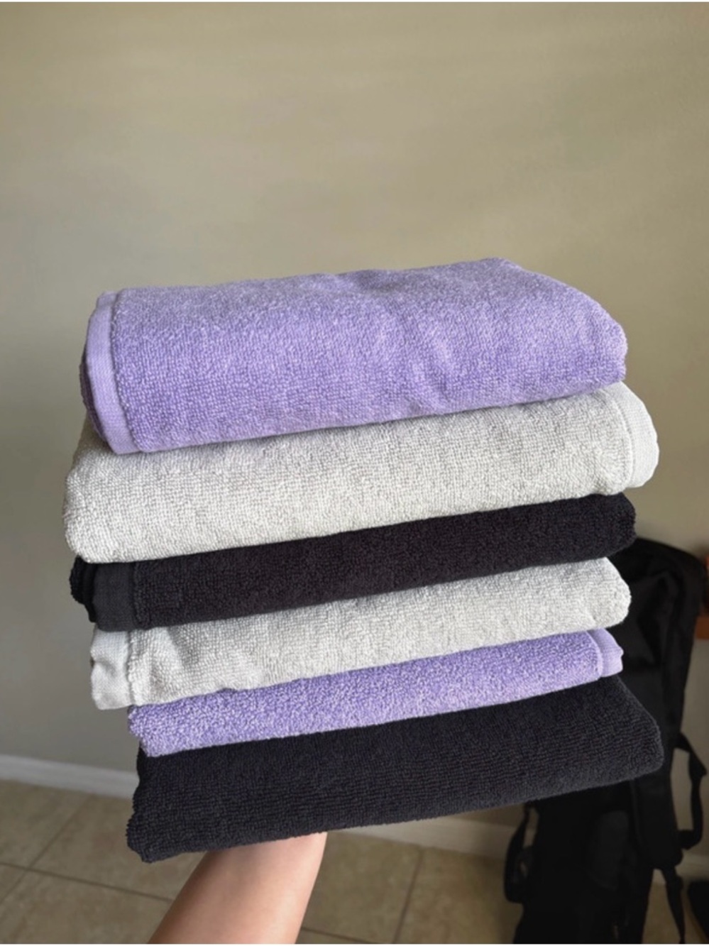 Prozis Lavender, Light Gray and Black Cotton Towels Stack
